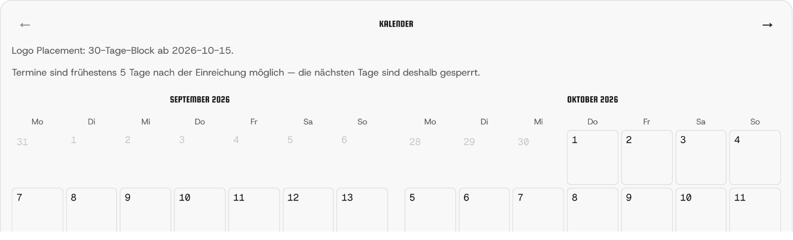 Kampagnen-Builder: Kalender mit Placement-Terminen